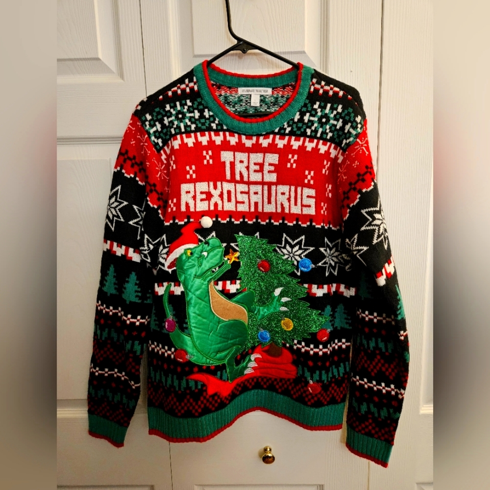 Ugly Christmas Sweater by Celebrate Together Men's L Tree Rexosaurus